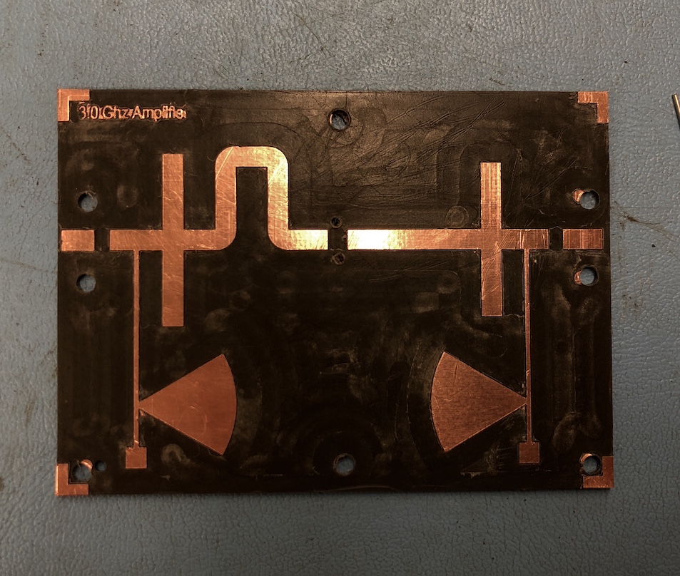 Etched circuit board for 3.0 GHz Microwave Amplifier